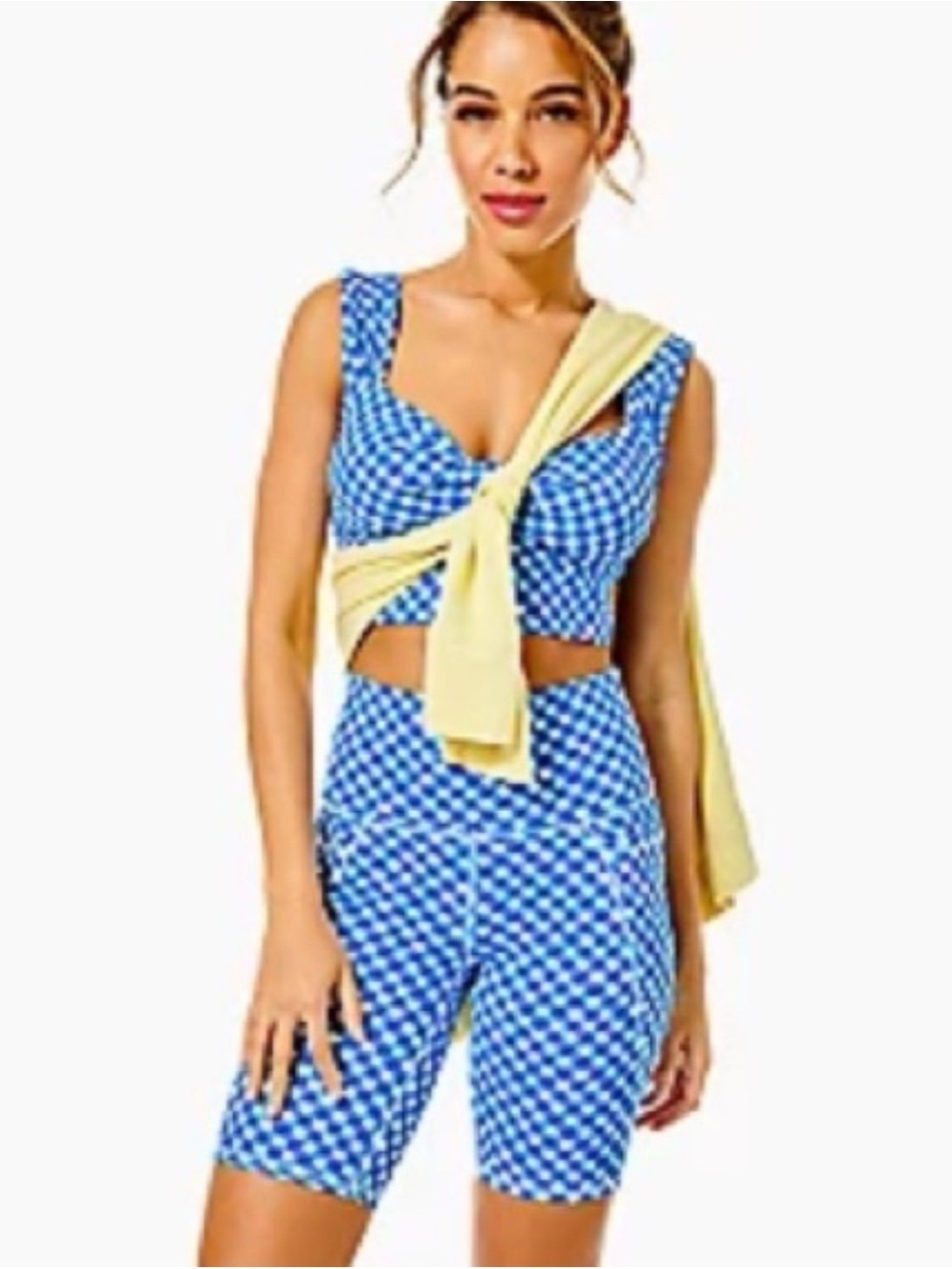 Lilly Pulitzer Blue Gingham Crop Tank Top and Biker Short Set
